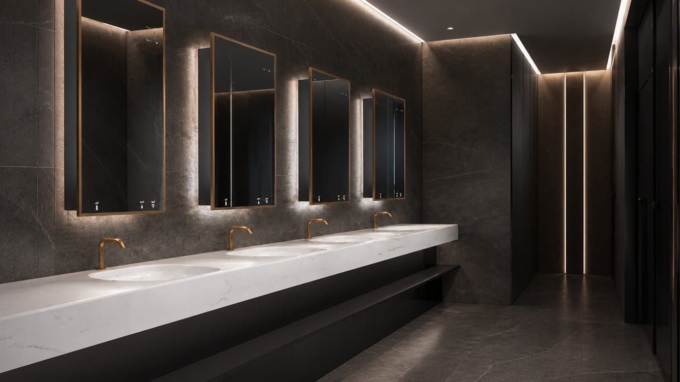 Fontana touchless faucet benefits overview showing automation durability hygiene water efficiency and low maintenance